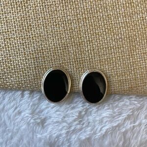 Silver Tone and Black Clip Earrings‎